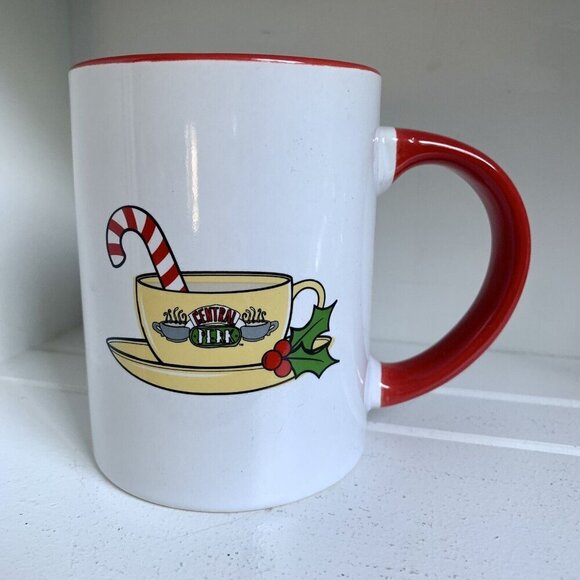 Friend's Central Perk Christmas Candy Cane Holly Large Coffee Mug Ceramic - Picture 2 of 7